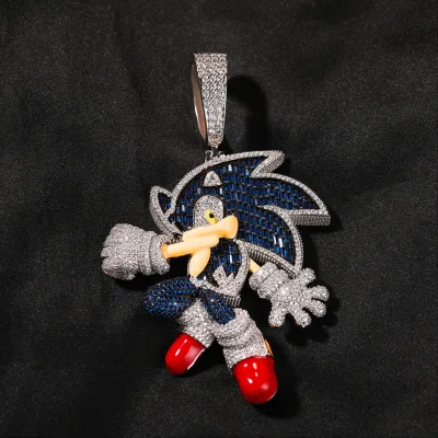 925 Silver Moissanite Pendant Anime Jewelry Bling 925Sterling Silver VVS Moissanite Diamond Custom Hedgehog Simson Sonic Pendant
