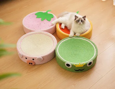 Durable 3 in 1 Cat Scratch Board Protective Carpets Cat Scratcher Bed Round Cute Cat Scratcher Mat
