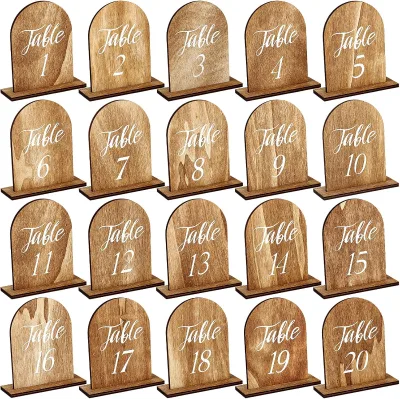 JUNJI 20 Pcs Wooden Wedding Table Numbers with Base Rustic Centerpieces for Tables Number Sign for Banquet Restaurant Decor