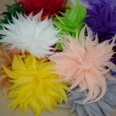 BELLEWORLD Bleach Colorful Turkey Feather Flower Brooch Head Decoration Headdress DIY Party Hat Dress Accessories Wholesale