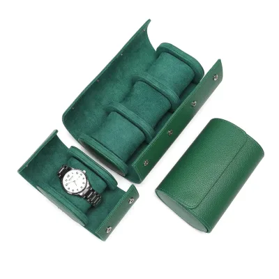 High End Blue Green Brown PU Leather 1 2 3 Slots Watch Storage Box With Button With Pillow Logo Watch Roll Case