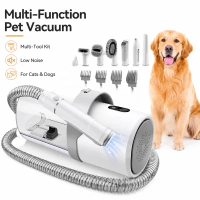 Electric Multi Function Pet Vacuum with 4 Limit Combs and Nail Grinder Touch Control Hair Clipper Vacuum for Cats and Dogs