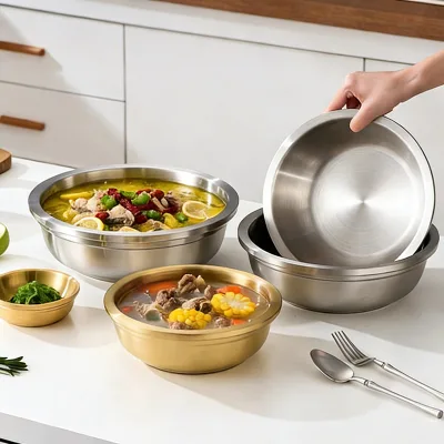 Double Layer Stainless Steel Soup Bowl Mixing Bowls Insulated Anti Scalding for Household Restaurant and Commercial Use