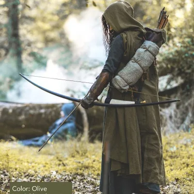 Medieval Hooded Linen-Blend Cloak - Historical Reenactment LARP Cosplay Renaissance Costume Cape for Adults