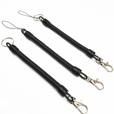 Plastic Elastic Spring Coil Lanyard Fishing Rod Safety Lanyard With Hook Keyring Stretchy Belt Clip for Keys ID Travel Cards Bag
