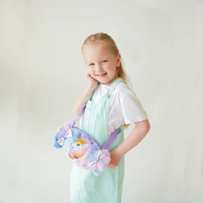 Creative Cartoon Unicorn Single-Shoulder Crossbody Kids Satchel Zipper Closure Cute Girl Outfit Accessory Bag