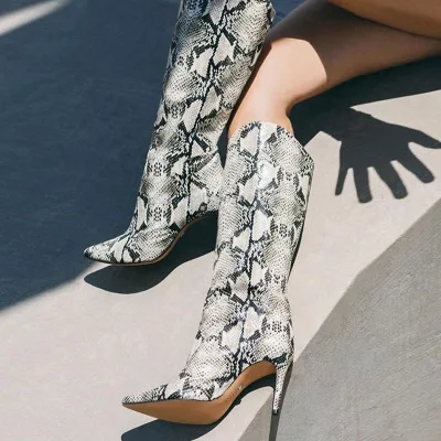 Animal Print Sexy Booty 2021 Autumn Winter Short Knee Boots Slip on Pointy Toe High Heel Boots Fashion