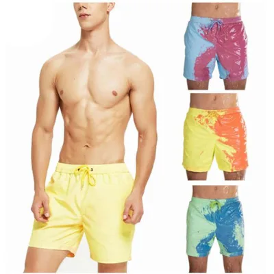 Men's Sexy Quick Dry Polyester Swim Shorts Printed Sports Surf Board Trunks with Lining Mens Swimwear Beach Board Shorts