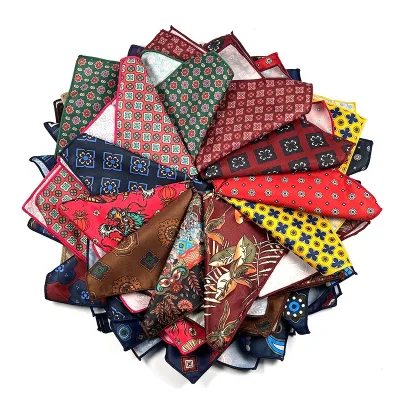 Popular Modern New Design Men's Pocket Squares Printed 23*23cm Novelty Large Pattern Polyester Folded Pocket Squares Men
