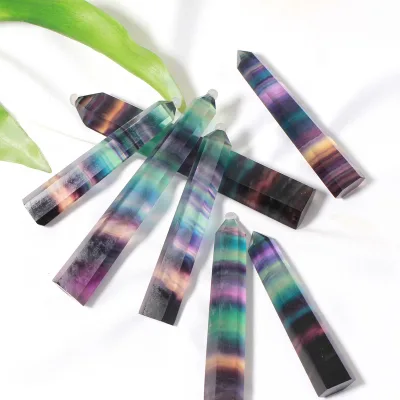 Hot Sale Polished Rainbow Fluorite Tower Carved Natural Crystal Healing Crystal Point Tower for home decoration