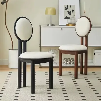 Luxury Unique Solid Wood Leg Living Room Leisure Chair Donut Backrest Design Teddy Fabric Dining Chair