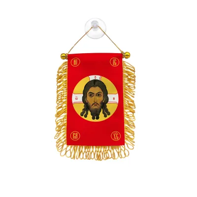 Orthodox Mandylion Jesus Icon Hanging Flag Golden Tassel Car Window Banner Christian Religious Decoration