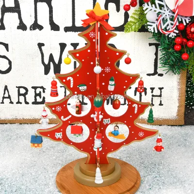 Hatty Factory Wholesale Wooden Xmas Decoration New Year Party Gifts DIY Desktop Christmas Tree Assembly Toys