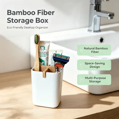 Wholesale Biodegradable Bamboo Kitchen Utensil Holder Vanity Counter Organizer with Bamboo Divider for Bath Office Storage