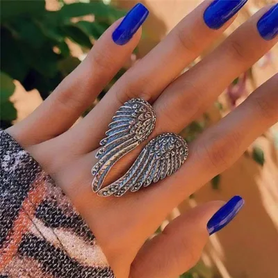 Angel Wings Dark Angel Wings Ring Cool Female Trendy Opening Adjustable Ring Active Mouth Mighty High End Ring