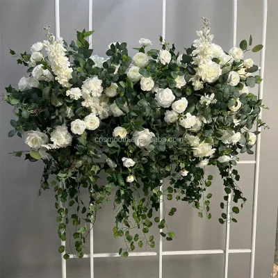 Wedding Decoration White and Green Flower Runner With Hanging Flower String