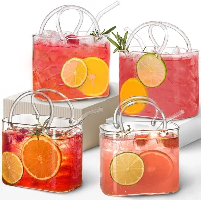 Creative Handbag Glass Purse Drink Bag Purse Shaped Vase Juice Wine Drinking Cup Bag Fruit Cocktail Glasses Set