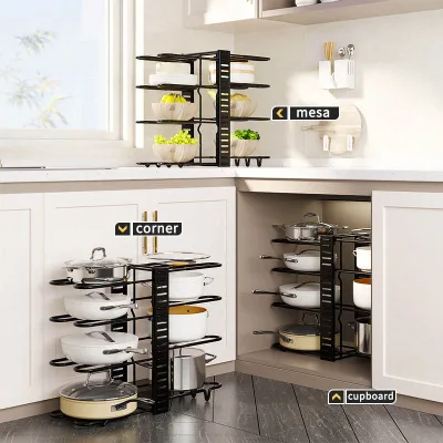 Multi-Layer Vertical Pot Cover Rack Detachable Folding Iron Multifunctional Countertop Kitchen Storage Rack & Holder