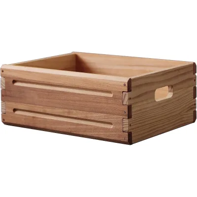 Solid Wood Classic Rectangle Storage Box Handles Durable Wooden Organizer Crate Multi-Purpose Decorative Home Storage Bin
