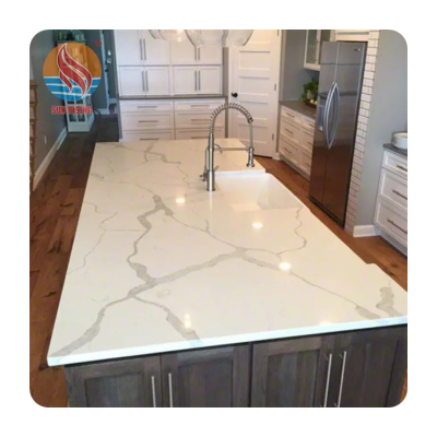 Modern Style Kitchen Countertops White Calacatta Grey Veins Artificial Stone Slabs Quartz Countertops