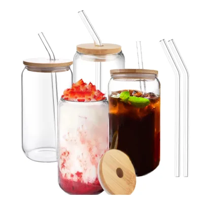 Wholesale 16oz Clear Frosted Glass Tumbler with Bamboo Lid and Straw Eco-Friendly Durable Party Use for Coffee Beer Milk