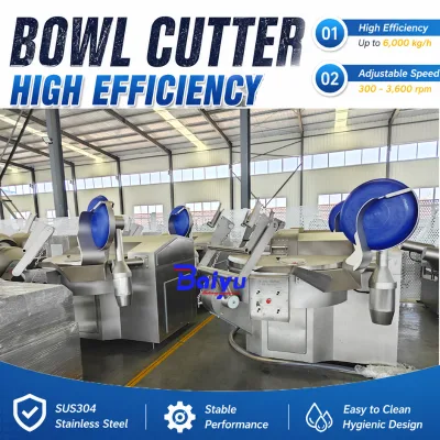 Baiyu Automatic Vacuum Bowl Cutter Machine High Speed Meat Cutting Equipment for Meat Processing Plant