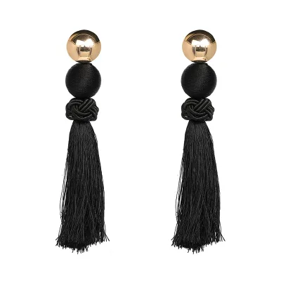 Fashion Boho Ethnic Braided Rope Knot Earrings Bohemian Handmade Long Tassel Silk Thread Ball Earring for Women Jewelry