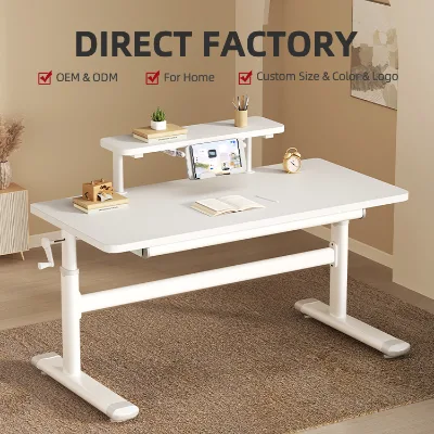 QNZ140-ST Adjustable Solid Wood Home Office Student Computer Desk Table with Shelf Drawers