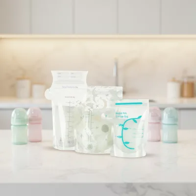 Factory Direct 250ml/8oz BBreast Milk Storage Bags PET Double Layer Thick Printed Bofeeding Products