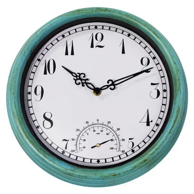 Customize 12-Inch Vintage Quartz Nordic Garden Swim Pool Outdoor Waterproof Vintage Watch with Thermometer Decor Wall Clocks
