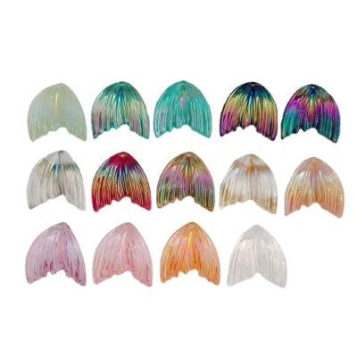 Simple 27*26mm Gradient Fish Tail Charm Elegant Colorful Resin Fishtail Pendant for Diy Bracelet Necklace Jewelry Accessories