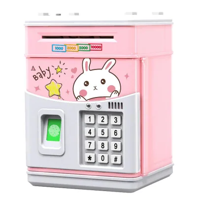 Children's Cartoon Animal Electric Saving Bank Simulation Fingerprint Lock Automatic Money Rolling Atm Saving Bank Birthday Gift