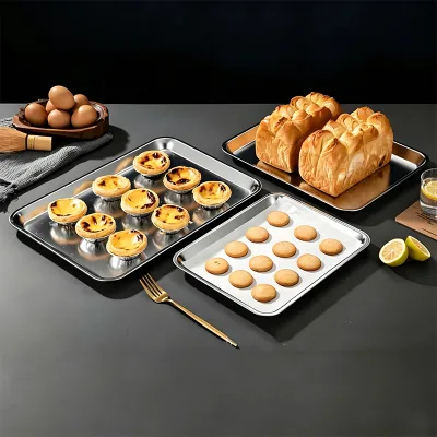 Commercial Stainless Steel Rectangular Baking Sheet Extra Thick Roasting Pan Vegetable Washing Tray for Restaurant Kitchen
