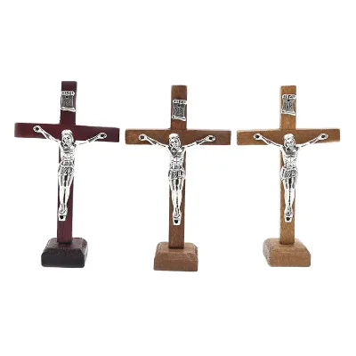 4.7 Inches Platinum Plated Catholic Religious Jesus Blessing Wood Cross Crucifix DIY Crafts Fashion Pendants Charms Personal