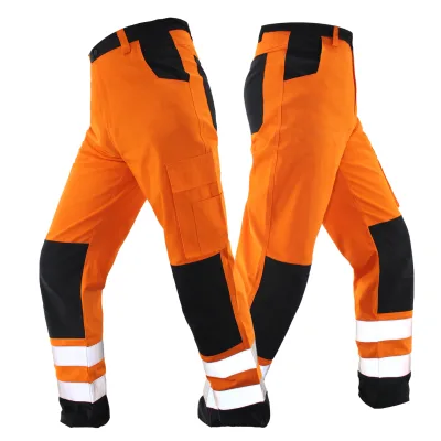 Men's Orange 100% Cotton ANSI Class 2 Reflective Safety Trousers & Cargo Work Pants with Customized Logo for Construction Mining