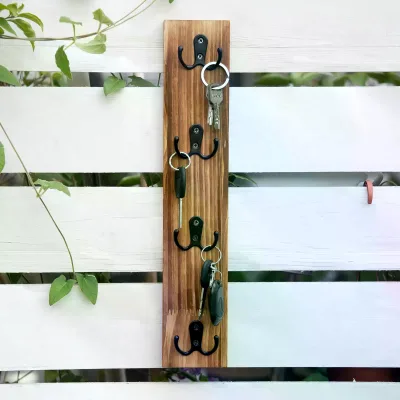 Modern Key Holder for Wall Decorative Wooden Wall Shelf with 5 Hooks Wall Mounted Rack with Shelf Key Organizer Entryway Hooks