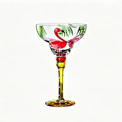 Cocktail Martini Margarita Glasses 8oz 270ml Colorful Vintage Hand Painted Stained Glass Cup Butterfly Flamingo Drinking Goblet