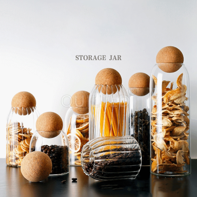 Storage Glass Jars Canister with Round Cork Ball Lid