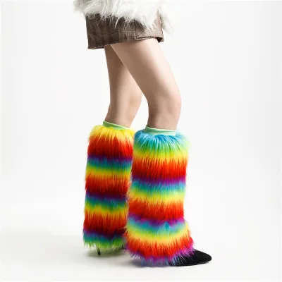 Y2k Plush Socks Cover White Hairy Leg Stack Women's Winter Subculture Jk Imitation Fur Boots Made in Hebei