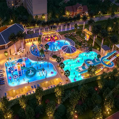 Turnkey Fiberglass Aquatic Park Custom Build for Resort Community Holiday Villa Projects