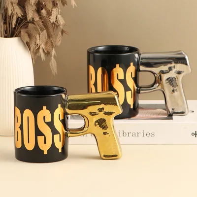 BOSS Golden Pistol Cup-Porcelain Ceramic Mug High-Temperature Resistant Microwave Safe Factory Direct Stock