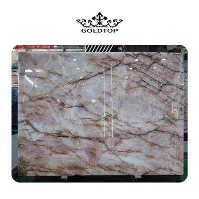 Goldtop High-End Quartzite Slab Customized OEM/ODM Popular Pink Crystal Backlit Large Stone Natural Stone Surface Polished