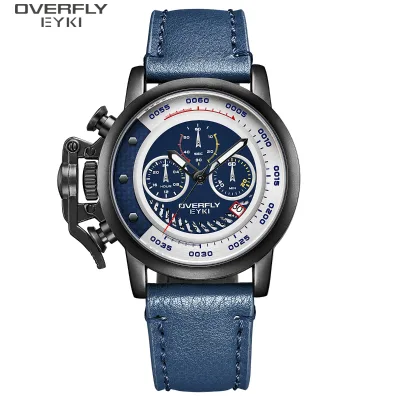 Factory OEM Fashion Three Time Zone Quartz Alloy Digital Watches with Leather Strap Water Resistant & Glass Dial
