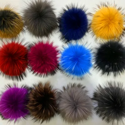 Factory Wholesale Genuine Real Raccoon Fur Pom Ball Tassels for Women Kids Beanie Hats Big Size Natural Fur Pom Pom for Beanie