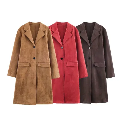 ZA Women's Double Breasted Long Autumn Retro Versatile Velvet-Faced Suit Collar Trench Coat-AliExpress Hot Selling