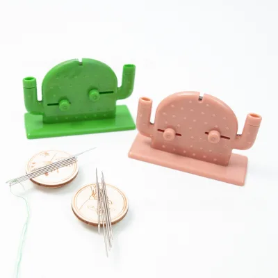 Portable 2-in-1 Cactus Sewing Thread Cutter with Stand Plastic Table Top Yarn Cutter and 10pcs Needles Simple Style