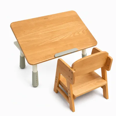 Adjustable Height Kids Desk and Chair Set, Ergonomic Children Study Table with 0-45° Tiltable Desktop for Home School Nursery