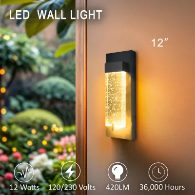 Single Warm 3000K 12 Inch Crystal LED Wall Lamp Rustproof Aluminum Weatherproof Exterior Decor Light for Residential Front Door