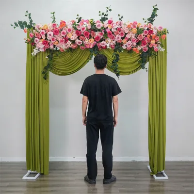 DKB New Arrival Arch Drapes for Wedding Ceremony Mustard Green Color Draping Fabric Sheer Backdrop Curtain Silk Fabric Drapery