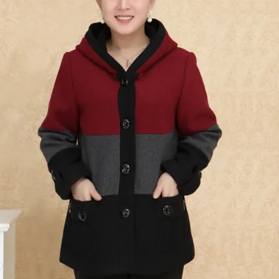China Manufacture Sale Winter Warm Casual Middle Aged Women Coat Elegant Large Size Thick Loose Woollen Coat for Ladies